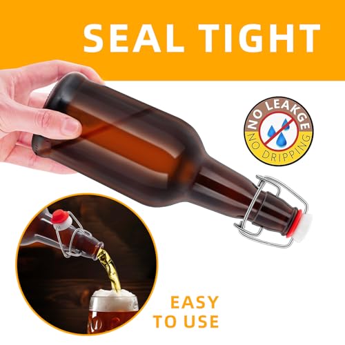 1PC Swing Top Beer Bottles with Easy Flip Top 16 Oz Amber Glass Bottle Set with Airtight Cap for Kombucha, Carbonated Drinks, Brewing, and Fermenting (Amber)