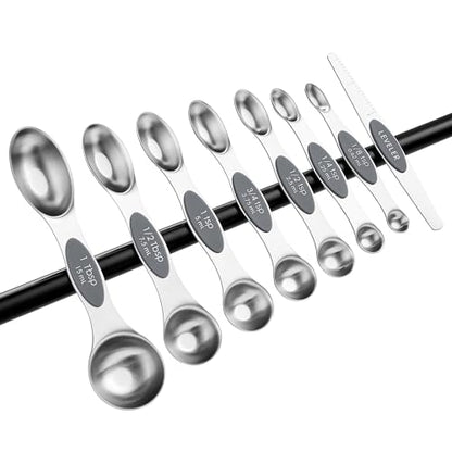 Spring Chef Stainless Steel Magnetic Measuring Spoons Set of 8 with Leveler, Dual Sided Metal Teaspoon & Tablespoon Measuring Spoons - Kitchen Gadgets For Baking and Cooking, Gray - color: Gray, size: 1-Pack