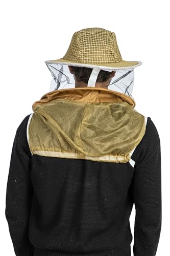 Three Layer Ventilated Beekeeping Veil in Round (3-Layer Hat, Khaki) - color: Khaki