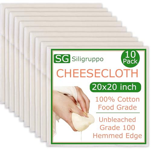10-Pack Hemmed Cheesecloths - 20"X20" Reusable Unbleached Cotton For Cheese Making, Nut Milk, Yogurt Straining & Crafts. Food-Grade, Pre-Cut With Reinforced Edges - size: 10 Pack