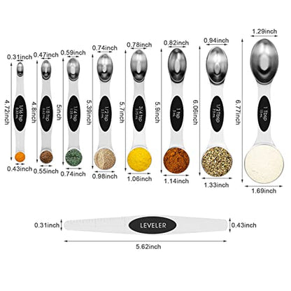 Aovchei 9 PCS Magnetic Measuring Spoons Set, Dual Sided, Stainless Steel Small Tablespoon, Teaspoons, Fits in Spice Jars, for Dry and Liquid, Black - size: 9pcs-black