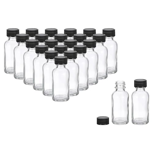 PATIKIL 1oz(30ml) Glass Sample Bottles, 24Pcs Round Bottle Dispensing Bottles with Black Poly Cone Cap for Reagent Liquids, Juice, Perfume Hot Sauce Ginger Shots, Transparent - color: Clear,Black, size: 1 oz