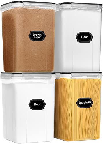 4pcs Large Tall Airtight Food Storage Containers with Lids - 6.5L / 5.9qt | Pantry Kitchen Organizers and Storage, Airtight Food Canisters with Lids for Kitchen, Pantry Organization, BPA Free, Black - size: 6.5 l