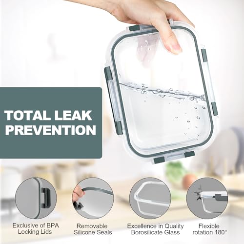 VERONES 10 Pack 22 OZ Glass Meal Prep Containers, Airtight Glass Lunch Containers Set, Glass Food Storage Containers with Lids,Exclusive of BPA, for Microwave, Oven, Freezer & Dishwasher Friendly,Grey - color: Grey