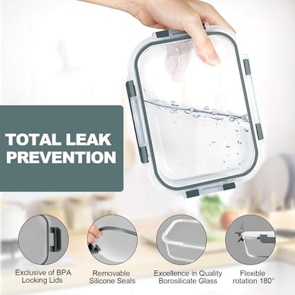 VERONES 10 Pack 22 OZ Glass Meal Prep Containers, Airtight Glass Lunch Containers Set, Glass Food Storage Containers with Lids,Exclusive of BPA, for Microwave, Oven, Freezer & Dishwasher Friendly,Grey - color: Grey