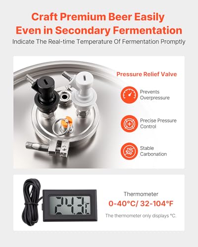 VEVOR Pressure Fermenter 15 PSI, 8 Gal/30L All-in-One Stainless Steel Conical Secondary Fermentation Bucket, for Wine, Beer Brewing Equipment - size: 8 Gal-Fermenter2.0