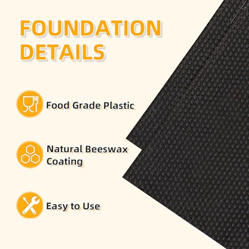 POLLIBEE Beehive Foundation, 8-1/2-Inch Deep Black Foundation, 10 Pcs Bee Hive Beeswax Coated Foundation Sheet,Bee Waxed Foundation Sheets for Bee Frame - color: Deep-Black