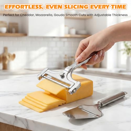 Stainless Steel Wire Cheese Slicer, Adjustable Hand Held Cheese Cutter with 8 Extra Wires & Wrench, Food Slicer for Block Butter Cutter Tools Cheeses Shaver(COLOR:silver)