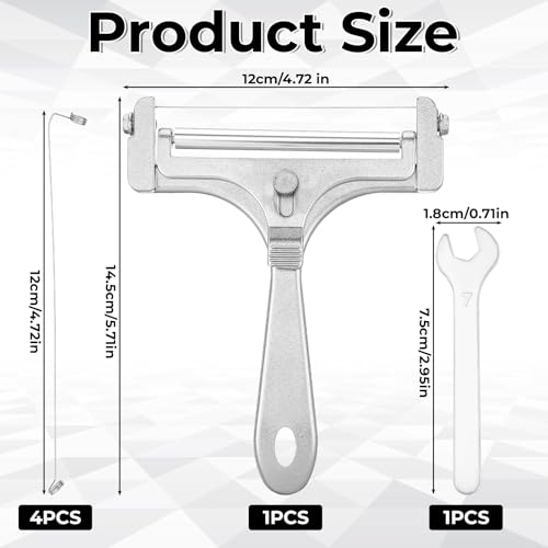 TIESOME Cheese Cutter, Stainless Steel Handheld Wire Cheese Slicer with 4 Extra Wires & Wrench Adjustable Butter Block Cutter Cheese Slicers for Block Cheese Mozzarella Cheddar Gruyere(Frosted)