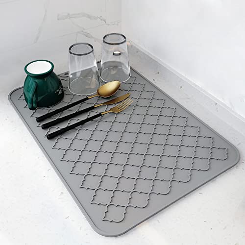 AMOAMI-Dish Drying Mats for Kitchen Counter-Silicone Dish Drying Mat-Kitchen Dish Drying Pad Heat Resistant Mat-Kitchen Gadgets Kitchen Accessories Kitchen Small Appliances(12" x 16", GREY) - color: Gray, size: 12" x 16"