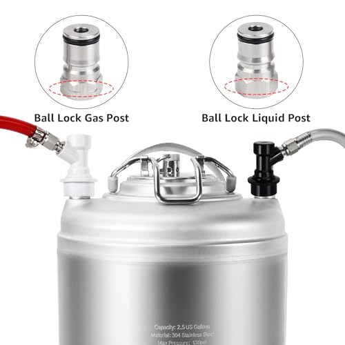 New 2.5 Gallon Ball Lock Keg, Cornelius Keg Stainless Steel Corny Keg for Homebrewing, Portable Beer Keg with Heavy-Duty Rubber Bottom & Single SS Handle (10L) - size: 2.5 Gallon (Single SS Handle)