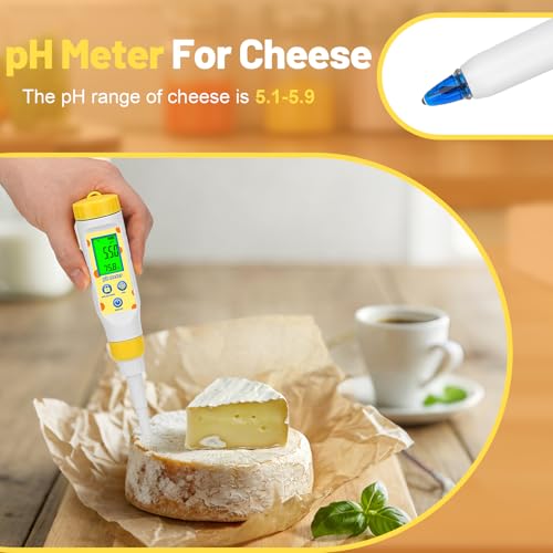 Digital pH Meter for Food Fermentation and Canning, Smart Food pH Tester with High Accuracy Spear Probe for Sourdough, Salsa and Hot Sauces, pH Test Pen with ATC for Solid and Liquid
