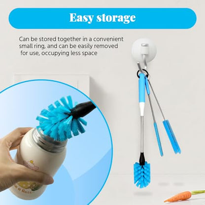 4-in-1 Bottle Brush, Long Handle Water Bottle Brush & Straw Cleaner Brush, Lid Brushe, for Cleaning Water Bottle, Flask, Wine Decanters, Coffee Mugs,Baby Bottles - color: 4pcs/Blue