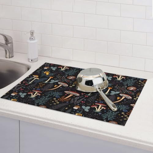 Mushroom Dish Drying Mat For Kitchen Microfiber Drying Mats Absorbent Reversible Dish Pad Draining Mats For Countertop Coffee Mats 18x24 Inch - color: Mushroom2