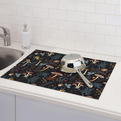Mushroom Dish Drying Mat For Kitchen Microfiber Drying Mats Absorbent Reversible Dish Pad Draining Mats For Countertop Coffee Mats 18x24 Inch - color: Mushroom2