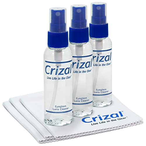 Crizal Lens Cleaning Kit – 3 Cloths +3 Solutions – Designed & Tested for AR-Coated Lenses – Complete AR Lens Care System - color: 2oz Spray W/Cloth, 3 Pack