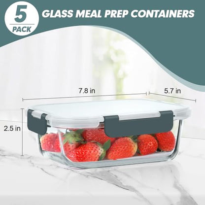 KOMUEE 30 oz 5 Pack Glass Meal Prep Containers, Glass Storage Containers with Lids - Dishwahser, Microwave, Oven and Freezer Safe, Green - color: Green