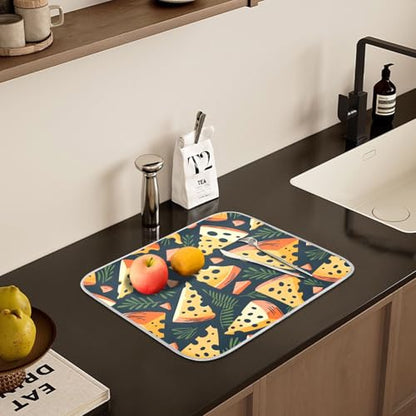 ALAZA Cheese Palm Leaf Dish Drying Mats Absorbent Microfiber Drying Pad Kitchen Countertop Draining Mat 16 x 18 Inches - size: 16" x 18"