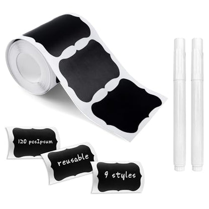 Chalkboard Labels, 120 Pcs Black Reusable Waterproof Labels Stickers, Kitchen Pantry Sticker for Containers, Mason Jars, Condiments, Food Storage (Wavy) - style: 120pcs-Wavy