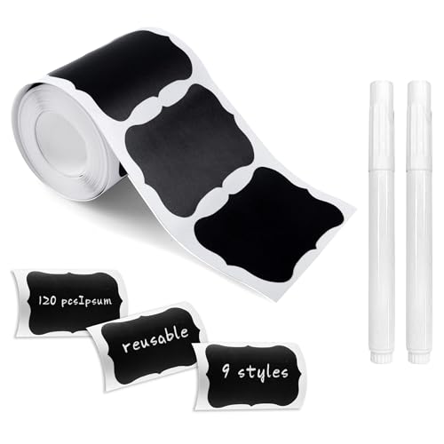 Chalkboard Labels, 120 Pcs Black Reusable Waterproof Labels Stickers, Kitchen Pantry Sticker for Containers, Mason Jars, Condiments, Food Storage (Wavy) - style: 120pcs-Wavy