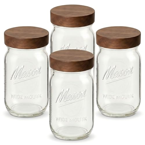 4 Pack 32 oz Glass Jars, Wide Mouth Mason Jars with Acacia Wood Airtight Lids for Food Storage, Snacks, Meal Prep & Lunch Leakproof - color: 4 Pack - Acacia Wood