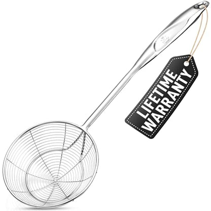 Zulay Kitchen Premium Stainless Steel Skimmer Strainer Ladle - 15” Large Straining Spoon for Frying, Boiling & Blanching - Durable, Rust-Resistant & Heat-Proof Kitchen Tool for Everyday Use - size: Skimmer Strainer