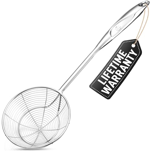 Zulay Kitchen Premium Stainless Steel Skimmer Strainer Ladle - 15” Large Straining Spoon for Frying, Boiling & Blanching - Durable, Rust-Resistant & Heat-Proof Kitchen Tool for Everyday Use - size: Skimmer Strainer