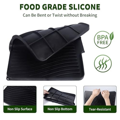 Silicone Dish Drying Mat 16x13,Food-Grade Silicone,Easy Clean Pad for Countertop Protection,Heat Resistant,Easy Clean,Non-Slip Drain Pad with Built-in Drain,Multi-Functional Use,Black - color: Black, size: 16" x 13"