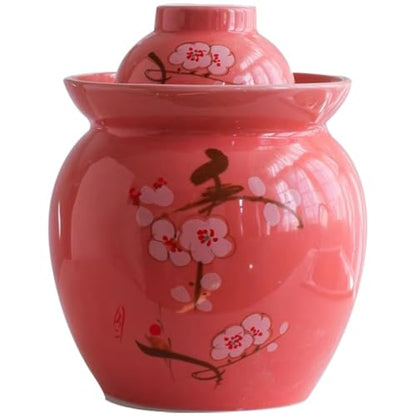 Thickened Ceramic Kimchi Jar, Water Seal Fermentation Tank, Chinese Plum Blossom Pattern Storage Container, Pickled Cucumbers, Sauerkraut(1.5kg/52.9oz) - size: 1.5kg/52.9oz