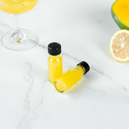 Restaurantware Vetri 0.5 Ounce Boston Glass Bottles, 48 Sample Bottles With Black Phenolic Caps - Dishwashable, Round, Clear Glass Bottle, For Potion, Juice, Ginger Shots, Whiskey, Liquids - color: Clear, size: 0.5 oz
