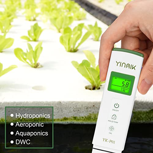 YINMIK YK-P01 pH Tester Digital pH Meter for Water Hydroponics, Accurate pH Temp Meter with ATC for Pool, Spa, Hot Tub, Indoor Plants, Drinking Water, Wine Beer Home Brewing, Aquarium - color: Green pH Tester
