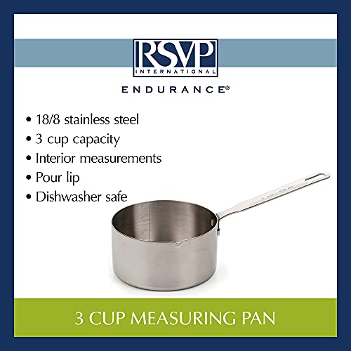 RSVP International Endurance Stainless Steel Measuring Pan Scoop, 3 Cups | Dry or Liquid | Baking or Cooking | Ideal for Melting Butter, Chocolate, Heating Soup | Dishwasher Safe - size: 3 Cups