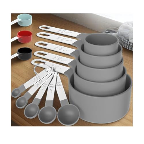 10Pcs Measuring Cups & Spoons Set, Stackable Cups and Spoons, Nesting Measure Cups with Stainless Steel Handle, Kitchen Gadgets for Cooking & Baking (Grey) - color: Gray