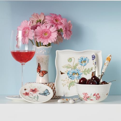 Lenox Silverware Set, Butterfly Meadow 2-Piece Spreader Set, 18/10 Stainless Steel, Dishwasher Safe, Porcelain Handles, Butter Knife, Cheese Spreader, Home And Kitchen Utensils Sets (Silver, 2 Piece) - style: Spreaders, Set of 2