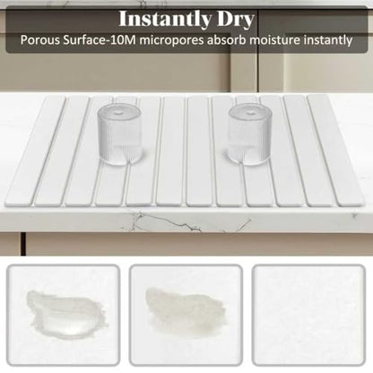 Extral Large Stone Dish Drying Mats for Kitchen Counter, 28"(L)×16"(W), Collapsible Quick Drying Dish Mats, Eco-Friendly Absorbent Diatomaceous Earth Mat for Dishes Cups Bottles, Match Any Countertop - size: 28" x 16"