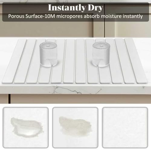 2 PCS Extra Large Stone Dish Drying Mat for Kitchen Counter, Foldable Quick Drying Dish Mats, Super Absorbent Drying Pad, Kitchen Counter Mats for Dishes, Bottles, Cups(White 28"×16" & 8"x4") - color: White