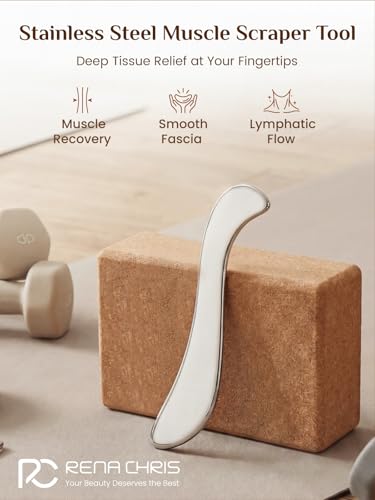 Rena Chris Stainless Steel Muscle Scraper Tool for Body Deep Tissue Massage | Muscle Relief Tool, Long-lasting, Smooth Surface, Easy to Rinse, Ergonomic Grip, Pouch Included & Travel-Friendly