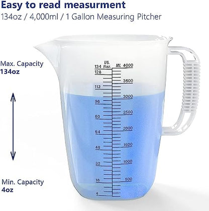 WhiteRhino 1 Gallon 134oz Measure Pitcher,US Conversion Chart, Extra Large Plastic Measuring Cup-Strong Food Grade, Graduated Mixing Pitcher for Lawn, Pool Chemicals,Home Hobbies,Motor Oil and Fluids - color: 1 Gallon / 134oz - Style 2