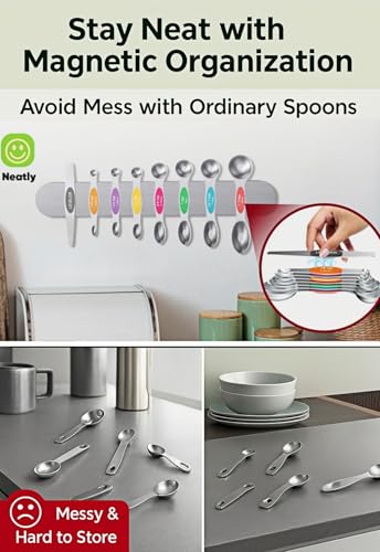 Magnetic Measuring Spoons Set Of 8, Heavy Duty 304 Stainless Steel Metal, Fits in Most Kitchen Spice Jars for Baking & Cooking, BPA Free,Measuring Dry & Liquid Ingredients Rainbow) - color: Magnetic Measuring Spoons Set Light Hued