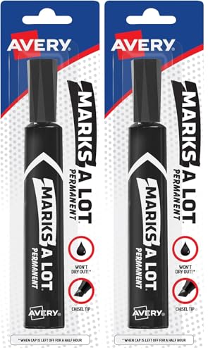 AVERY Marks-a-lot Permanent Marker, Regular Desk-Style Size, Chisel Tip, Water and Wear Resistant, 1 Black Marker (17888) (Pack of 2)