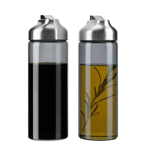 Aelga Olive Oil Dispenser Bottle for Kitchen, 2-Pack 14oz Dark Glass Oil and Vinegar Dispenser Set, Auto Flip Lid, UV-Protected Cooking Oil Cruet with Drip-Free Pour Spout - color: Grey, style: 14OZ Set of 2