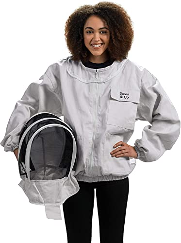 Bees & Co K74 Natural Cotton Beekeeper Jacket with Fencing Veil, XXL, Crystal White - color: Crystal White, size: XXL
