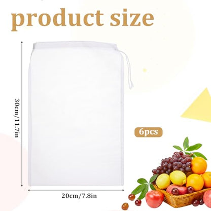 6 PCS Nut Bag Strainer Reusable 8 X 6 Inch Cheesecloth Bags for Straining Juice Strainer After Juicing 200 Fine Mesh Yogurt-Strainer for Straining Fruit Juice Coffee Cheese Tofu Cold Brew Filter
