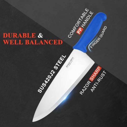10 inch Japanese High Carbon Stainless Steel Chef Knife, Professional Sharp Wide Cook Knife with Non-slip Ergonomic Handle, for Kitchen Home Restaurant (Blue) - color: Blue