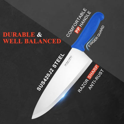 10 inch Japanese High Carbon Stainless Steel Chef Knife, Professional Sharp Wide Cook Knife with Non-slip Ergonomic Handle, for Kitchen Home Restaurant (Blue) - color: Blue