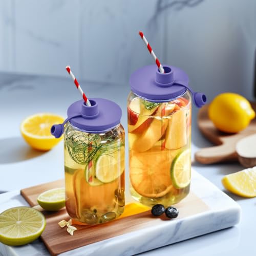 Mason Jar Pour Spout Lid - Wide Mouth, Reusable Silicone, Dishwasher Safe, Leak-Proof Perfect for Pouring Oils, Juices, Milk, and Storing Dry Goods - color: Violet-3Pack
