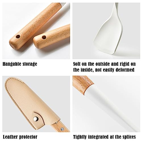 6pcs White Mini Silicone Kitchen Utensils Set, Non-stick Kitchenware Spatula Set with Holder, Cooking Tools Accessories. Include Turner, Soup Spoon, Pasta Server, Whisk, Fruit Knife. - color: 6pcs cooking utensils
