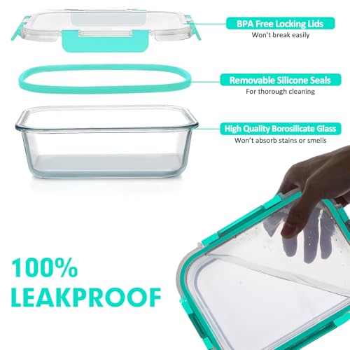 VERONES 30 Pieces Glass Meal Prep Containers Set, Stackable Glass Food Storage Containers with Lids-Airtight Lunch Containers，for Microwave, Oven, Freezer & Dishwasher,Green - color: Green-30