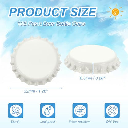 uxcell 108 Pcs Oxygen Absorbing Beer Bottle Caps, 32mm Pry Off Bulk Crown Caps Bottle Toppers for Soda Beer Wine Glass Bottles Home Brewing DIY Pendants or Craft Scrapbooks, White - color: White