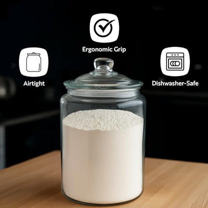 Restaurantware Glass Storage Containers - 1 Count 6 Liter Airtight Kitchen Canisters - Pantry Jars With Lids For Food - Clear Crystal Glass - size: 1.5 gal